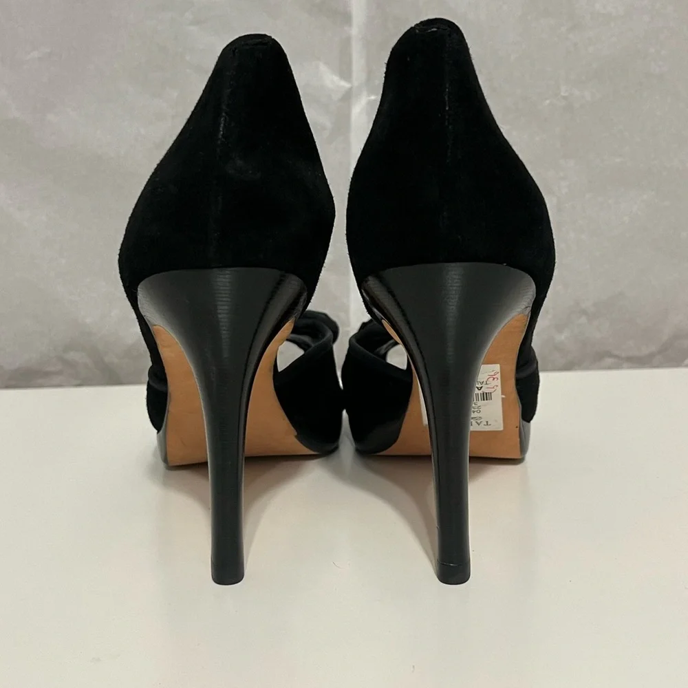 NEW Talbots black crushed velvet peep toe heels floral rhinestone holiday Sz 8.5